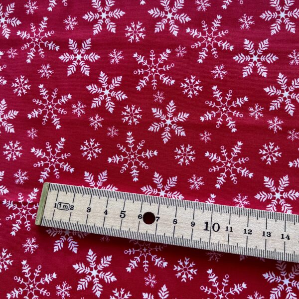 red snowflake fabric