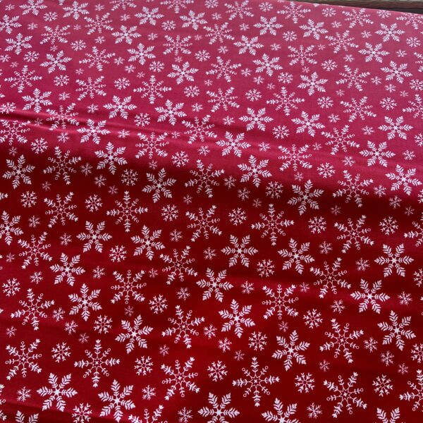 red snowflake fabric