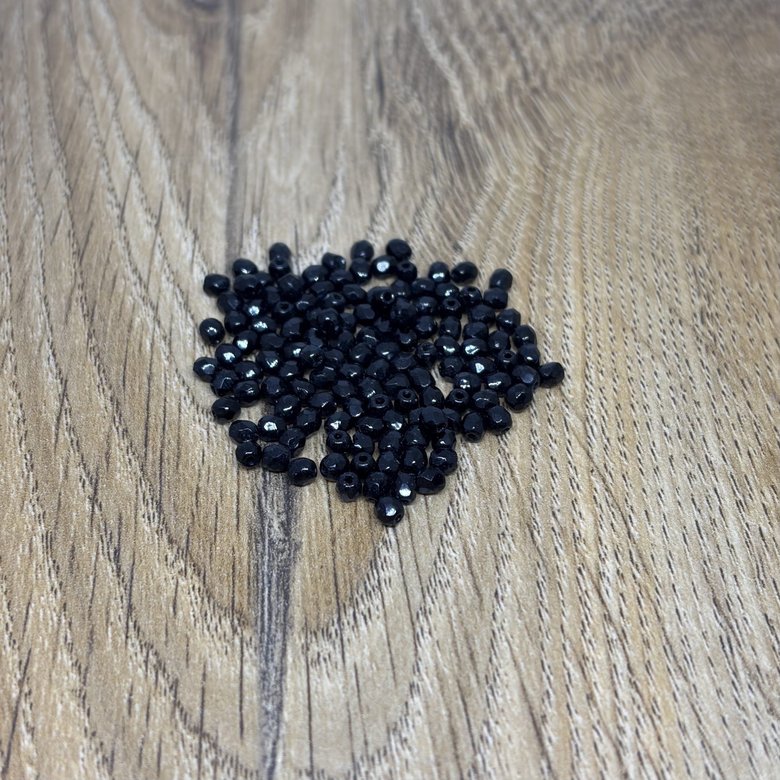 3mm Faceted Glass Beads Black